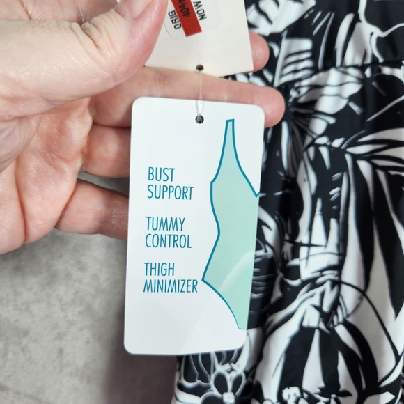 Swim Solutions Womens 10 Black Floral Flyaway Swimdress Tummy Control Resortwear - Picture 3 of 6